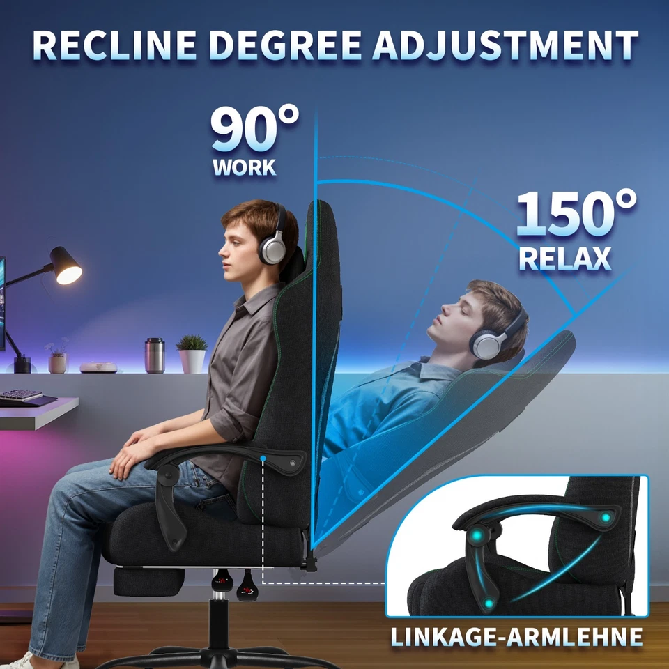 Silla Gaming Reposapiés-Silla de Computadora Transpirable Silla Ergonómica Gamer para Adultos Foto 4 de 4