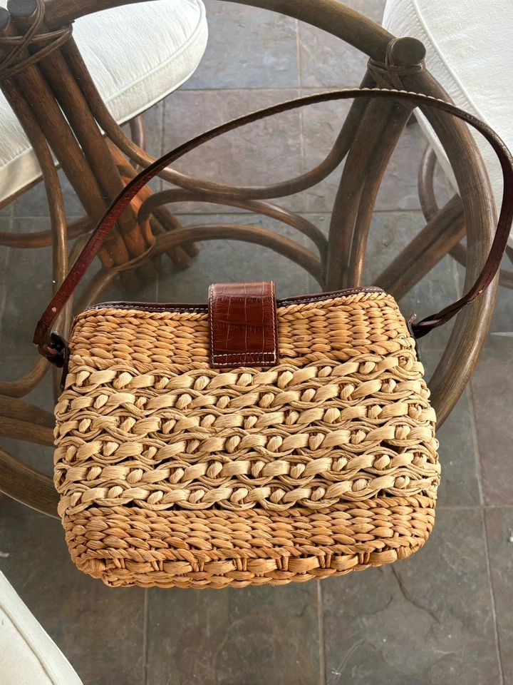 Bolso de Mano Brighton Vintage Tejido Mimbre Paja Cesta Cuero Cartera Paisley Y2K Foto 4 de 4