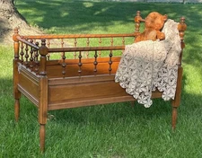 Antique 1800's Wooden Walnut Victorian Baby Cradle Crib for Doll Display only