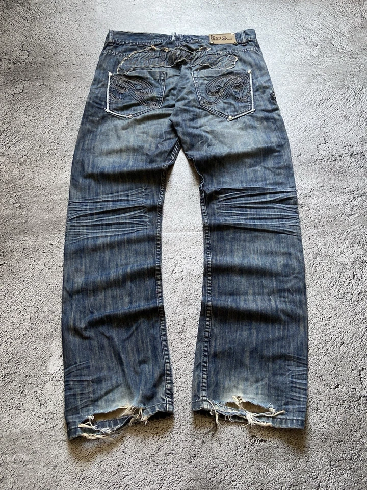 Pantalones de mezclilla vintage LGB If Six Was Nine estilo japonés ropa de calle desgastados lavado enfermo Foto 2 de 4
