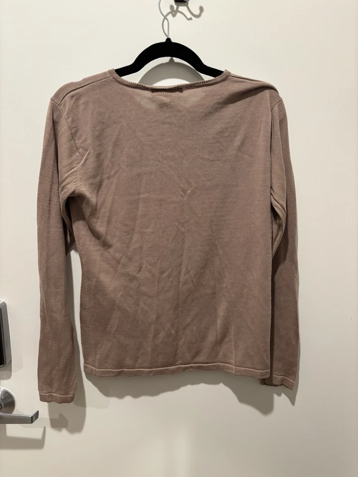 HERMOSO Suéter Mujer Marrón Vintage 100% Seda Talla Mediana Taupe Foto 3 de 4