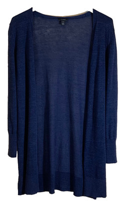 Halogen Open Front Cardigan Womens XXL Linen Blend Navy Boho Coastal Lightweight