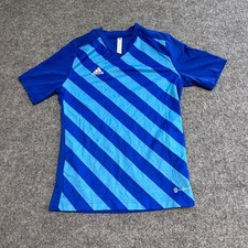 Adidas Jersey Youth Size L Blue Diagonal Stripe AEROREADY V-Neck Athletic Shirt