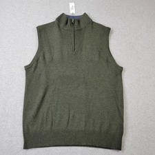 Turtleson Sweater Vest Mens Medium Merino Wool Mock Neck Olive Green 1/4 Zip