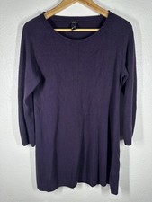 GNW Sweater Dress Womens Medium Purple Scoop Neck 3/4 Sleeve Knit Pullover