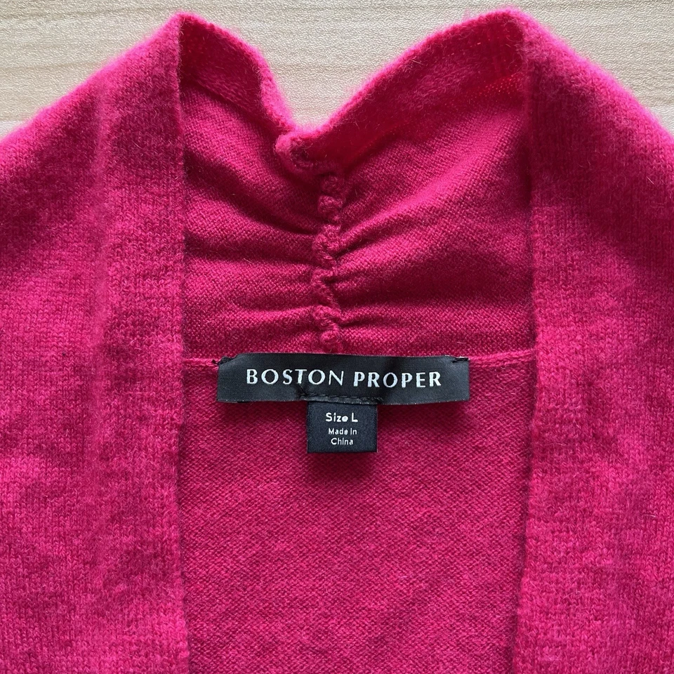 Suéter Boston Proper 100% Cachemira Rosa Fucsia Imitación Envoltura Cuello en V Grande L Foto 4 de 4