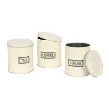 3pc Round Tea Coffee Sugar Storage Set Metal Airtight Kitchen Canister Jars Pots