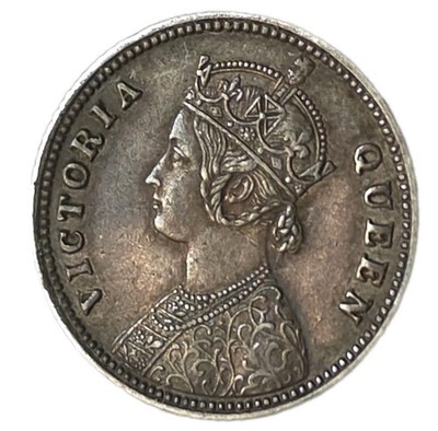 Key Date Ghost Error Rare British India Victoria Silver 1/4 Rupee 1876 SA52