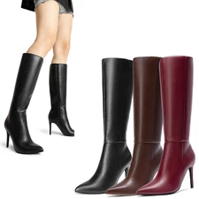Women Knee High Boots Pointed Toe Stilettos High Heel Fashion Party Boots