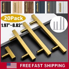 20 Pack Stainless Steel Brushed Gold Kitchen Cabinet Handles Square Drawer Pulls