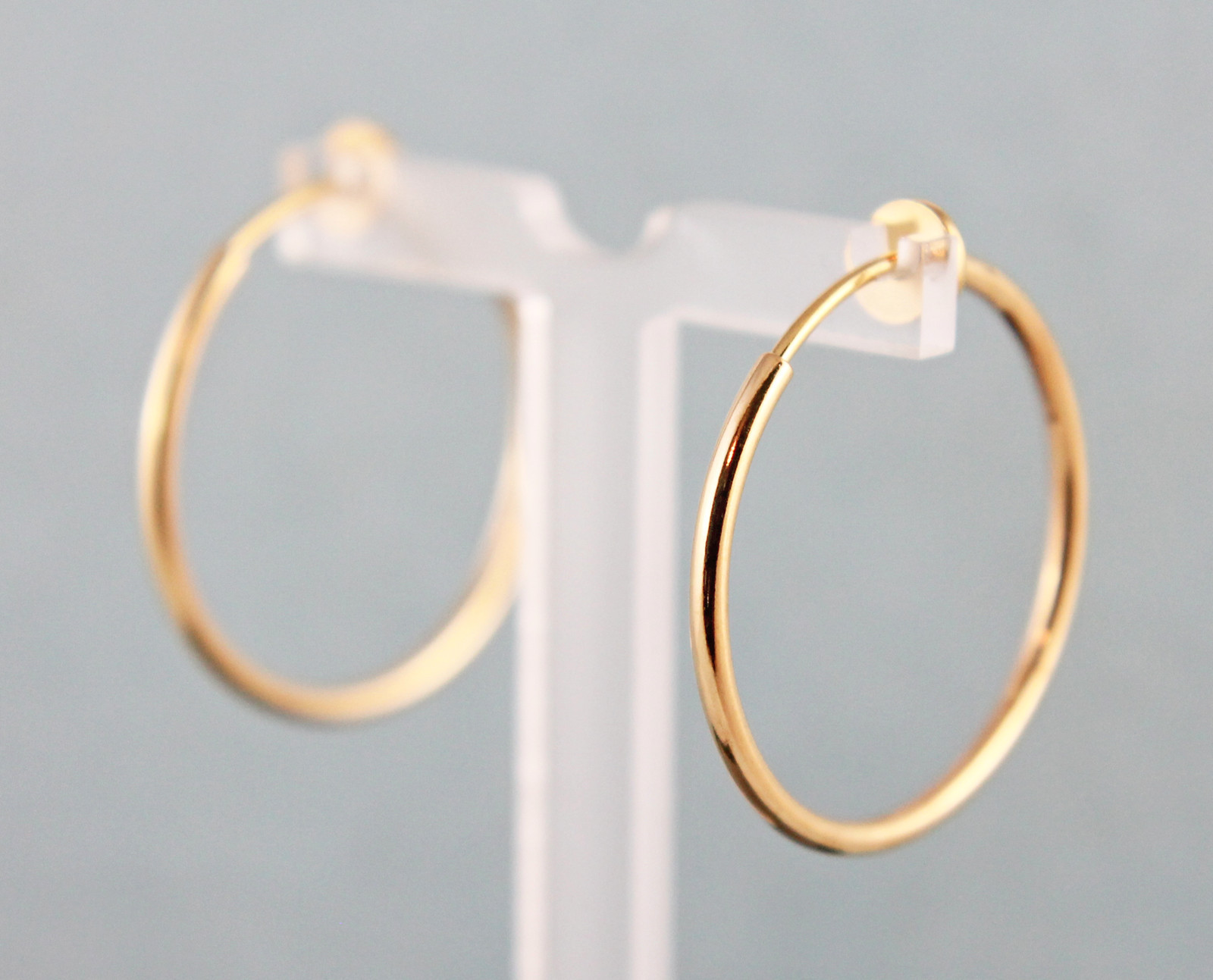 1 pr Gold Finished Brass Hoop Earrings w/Spring Closure Non-Pierced ...