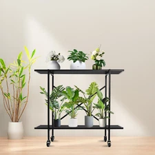 2 Tier Metal Plant Stand w/Wheels Indoor Outdoor Flower Pot Potted Holder Rack
