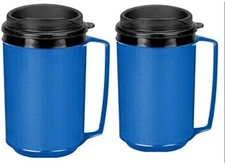 Two12 Oz Insulated Coffee Mugs like Classic Aladdin Mugs by Thermo Serv Blue New
