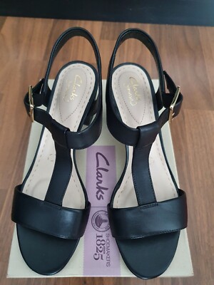 Damen Sandalen Clarks Smart Deva Leder Absatz Schwarz Gr. 40 / 6,5 NEU