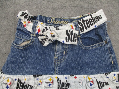 Pittsburgh Steelers Skirt Womens 10 Blue Jean Denim Skinny NFL Football Custom - Picture 2 of 7