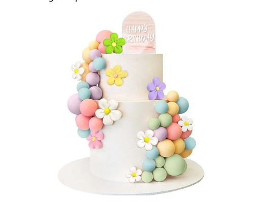 46 PCS Boho Cake Topper Mini Balls Acrylic Retro Daisy Flower Wedding Party#414