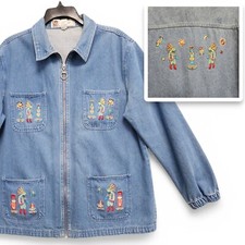 Vintage Kokopelli Embroidered Denim Jacket Womens M Oversized Native American