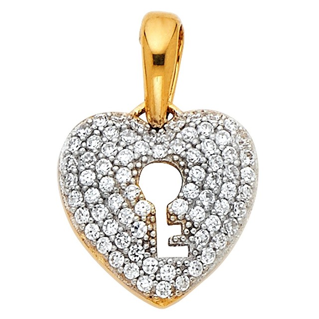 14k Yellow Gold Key To My Heart Charm Breakable Pendant Cz Key Heart Charm Solid 14k Yellow Gold Pendant To My Lock 12 X