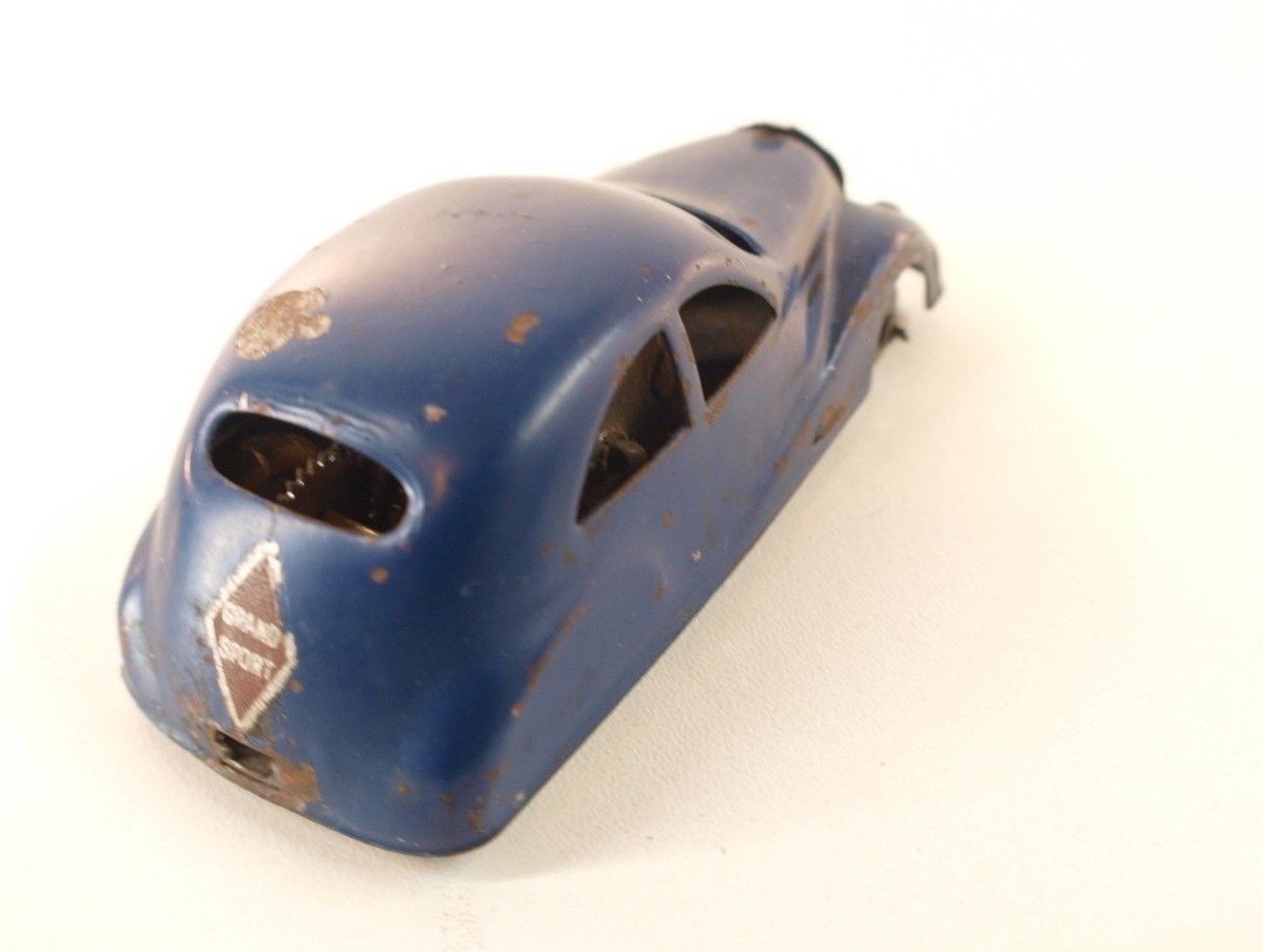 CIJ RENAULT VIVA GRAND SPORT TOLE MECANIQUE 1935 AVEC CARAVANE L 19CM