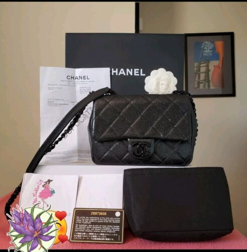 Auth Chanel Incognito Mini Square Classic Flap Bag Black Caviar Receipt