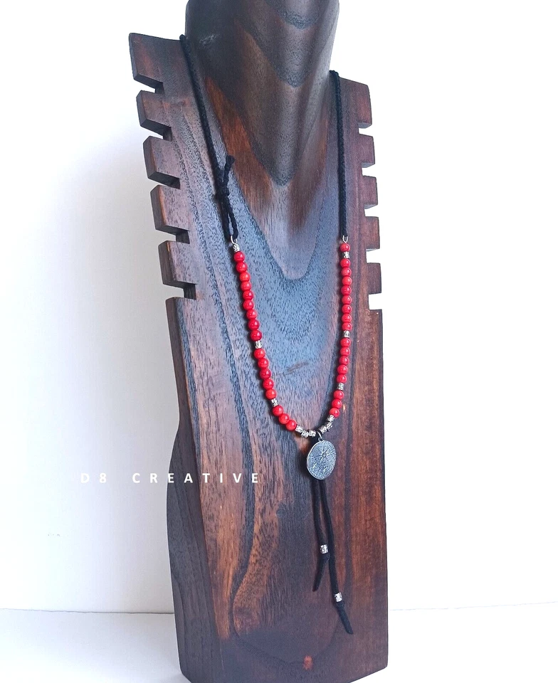 Diseño Original Hombre Piedra Coral con Acero Inoxidable Tejido a Mano Collar Foto 4 de 4