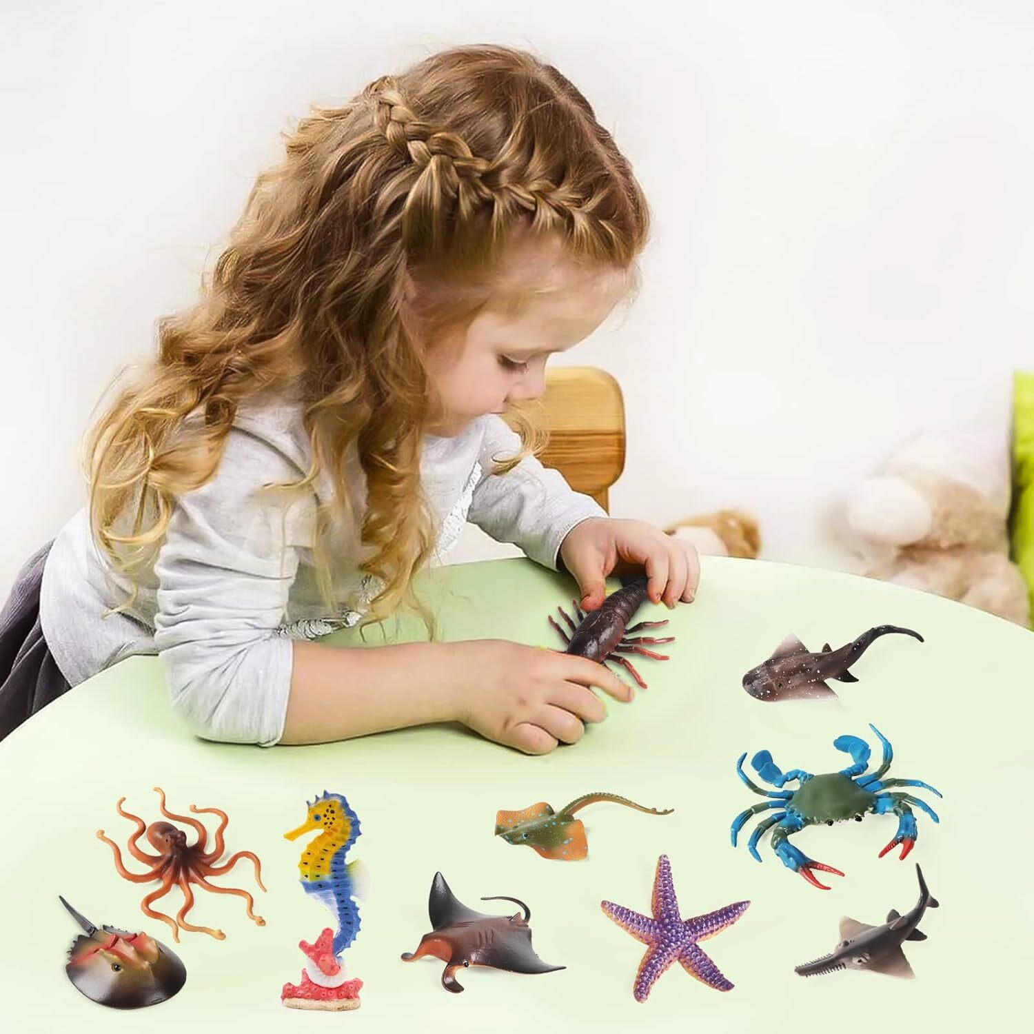 10Pcs Ocean Sea Animals Toys Sea Horse Starfish Crab Lobster Octopus Devilfish