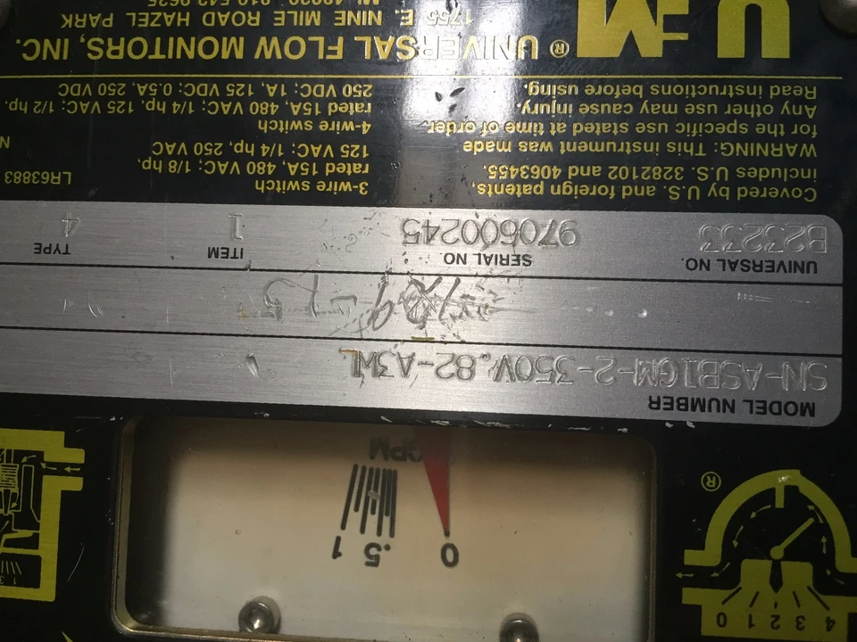 UFM SN-ASB1GM-2-350V.82-A3WL UNIVERSAL FLOW METER MONITOR 0-1GPM 1/4" NPT,AM - Image 3 of 4
