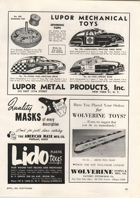 1951 PAPER AD Lupor Mechanical Toys Ambulance Taxi Spring Wind Special Stock Car