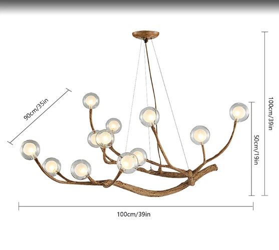 36W Glass Bubble LED Chandelier Pendant Ceiling Light Wood Branch Hanging Lamp - Image 2 of 4