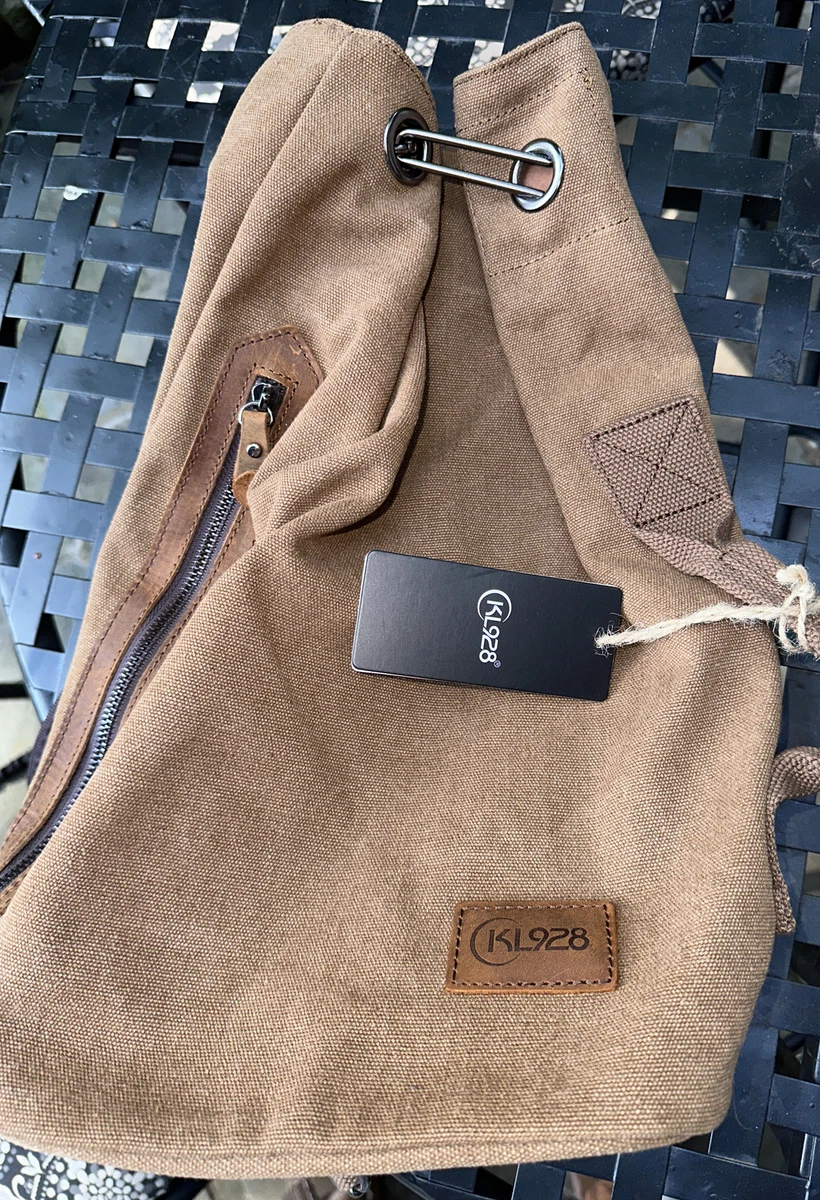 Women s Mens KL928 Cross Body Bag Backpack Brown Canvas Knapsack