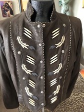 Tribe America Leathers Woman’s 8 Brown Leather Fringe Beaded Feather Jacket