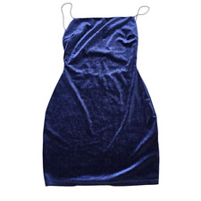 Y2K Dress Womens Small Blue Velvet Mini Windsor Strappy Open Back 90s HoCo