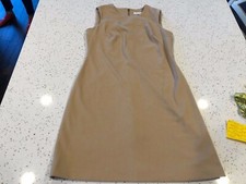 EUC Calvin Klein Gold Zip Tan Dress Sleeveless Zipper Scuba Work Cocktail