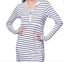 NWT Banana Boat UPF 50 Long Sleeve Sun Dress Medium Navy White Stripes Dress