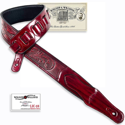 Walker & Williams LIC-18 Red Mahogany Padded Strap w/Embossed Tooling and Cross