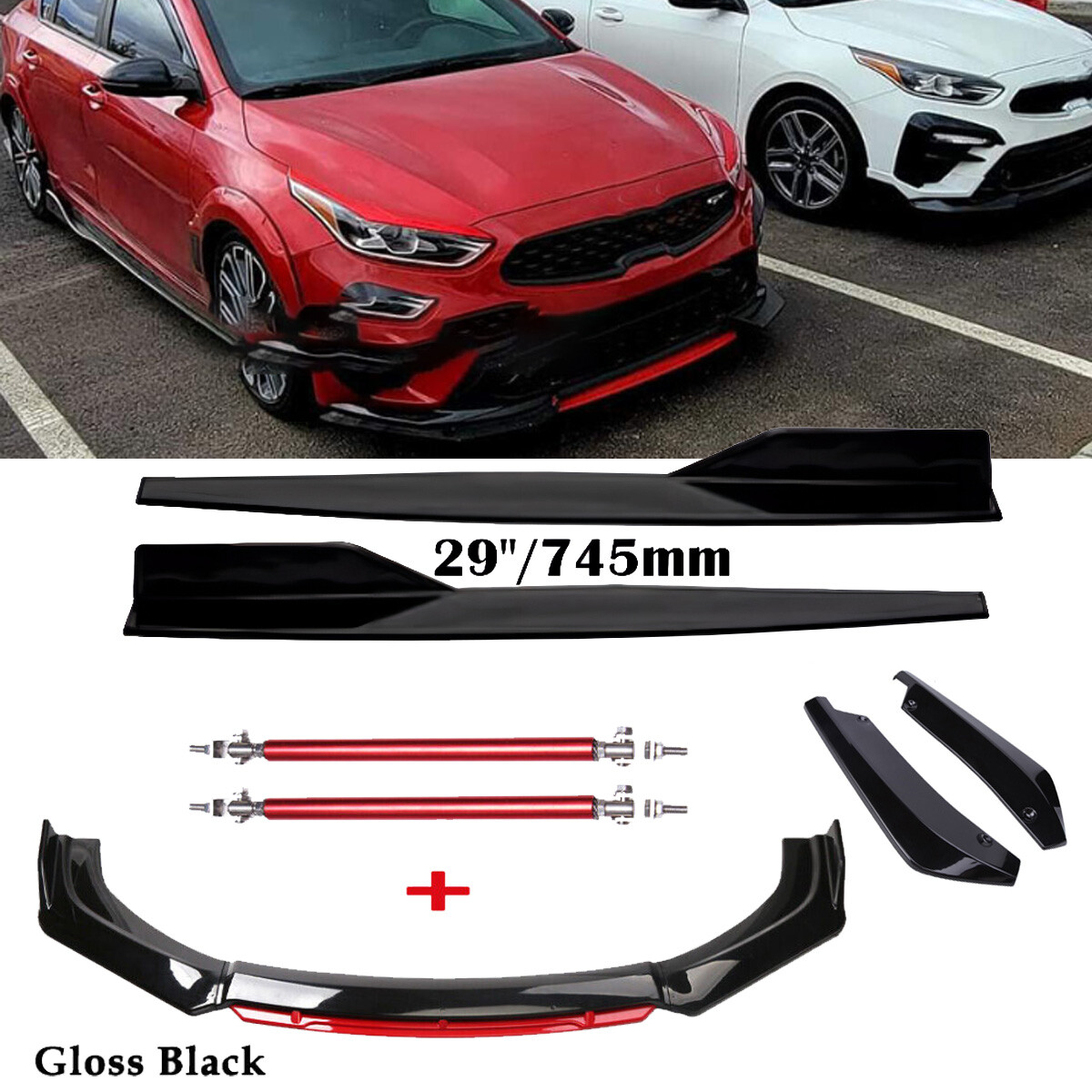 Front Bumper Lip Spoiler Splitter Rear Lip Side Skirt For Kia Forte 2010-2023