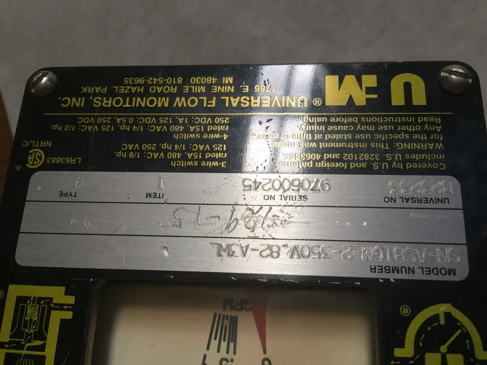UFM SN-ASB1GM-2-350V.82-A3WL UNIVERSAL FLOW METER MONITOR 0-1GPM 1/4" NPT,AM - Image 2 of 4