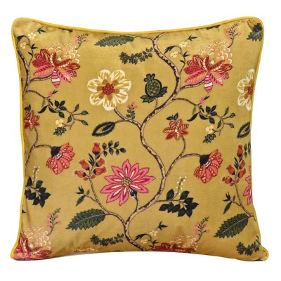 Yellow Floral Print Velvet Cushion Cover Throw Pillowcase with