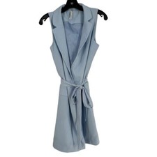 By Anthropologie Blue Collared Sleeveless V-Neck Wrap Dress Size Small