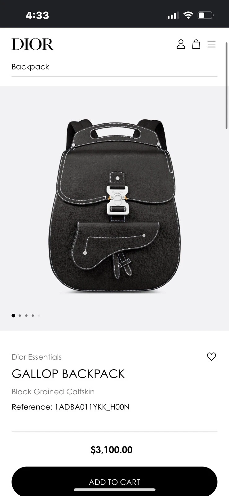 Sac à dos galop noir Christian Dior neuf
