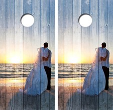 Beach Wedding Vintage Cornhole Board Wraps FREE LAMINATION 3273