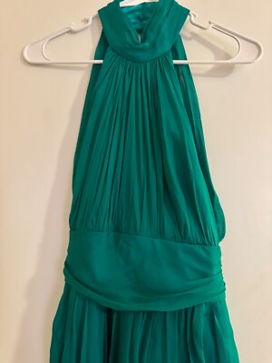 Badgley Mischka emerald green silk chiffon halter gown dress size 10