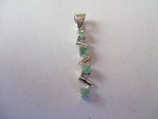 Gorgeous Sterling Silver Real Green Emerald Pendant 4 round cut 1 1/4 long