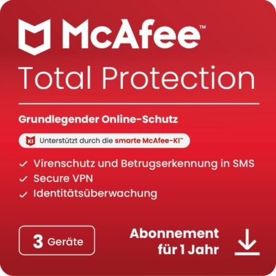 McAfee Total Protection | 3 Geräte | 1 Jahr | Windows/Mac/Android/iOS | Download