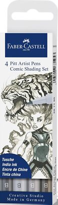 FABER-CASTELL 267195 - Tuschestifte Pitt Artist Pen Brush, Comic Shading Set, 4