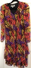 Jo Hanna York Bright And Beautiful Printed Tea Dress Multi-Ruffle   Size 10