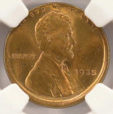 1935 1c Wheat Cent Broadstruck NGC MS64 RB