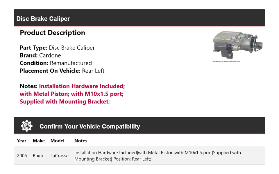 Pinza de freno de disco trasera izquierda Cardone Buick LaCrosse 2005 Foto 2 de 4