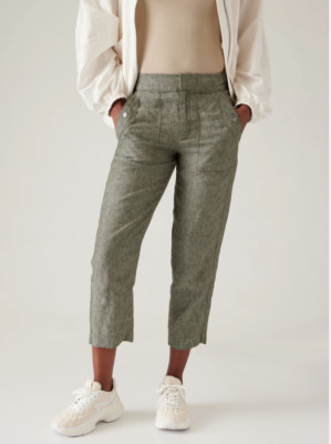 Athleta Voyager Linen Pant Womens 20 Green Linen Relaxed Fit Cropped New