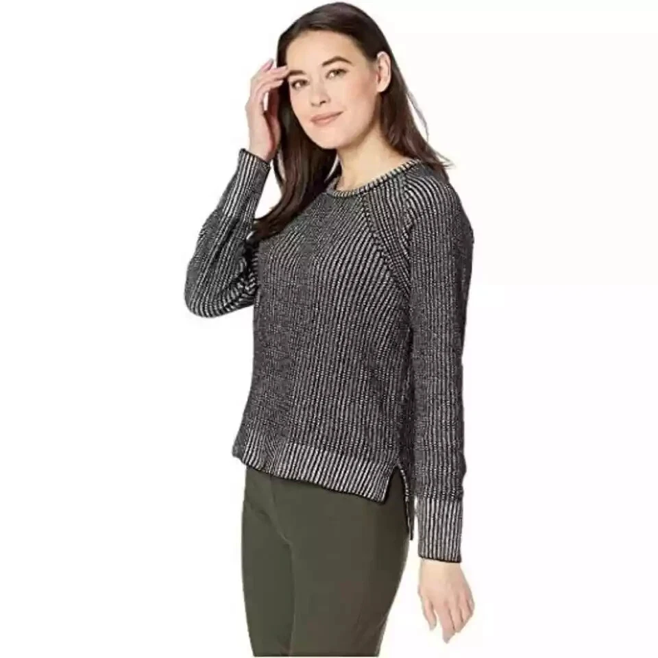Suéter Eileen Fisher Algodón Orgánico Chenilla Negro Pequeño Pullover Blanco Foto 3 de 4